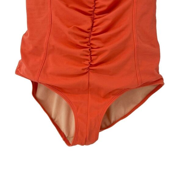 Marina West One Piece Swimsuit Tangerine Orange Ruched V Neck Size 12 Swim Wear - Picture 5 of 10